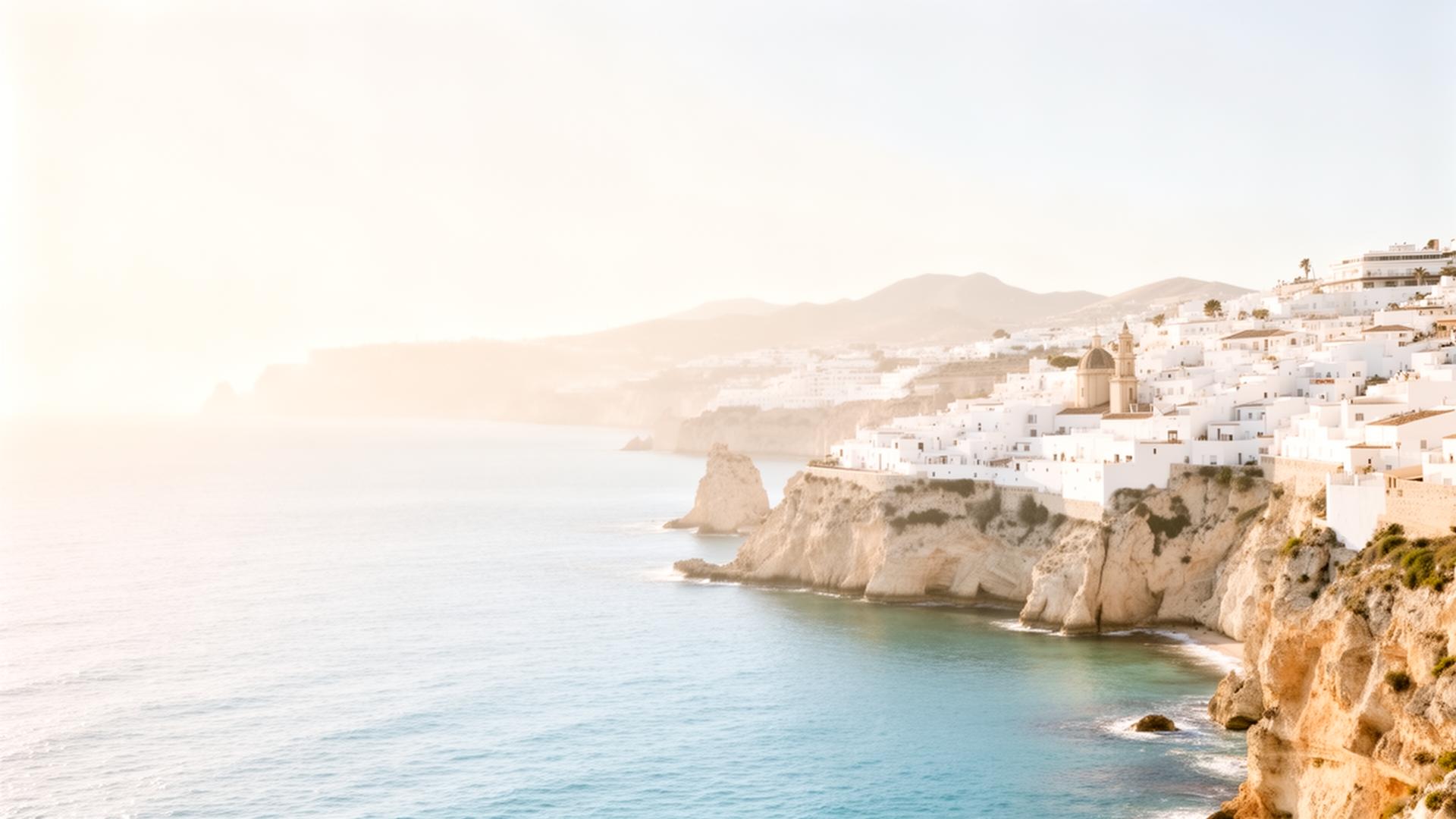 Mediterranean villa at golden hour overlooking the sea